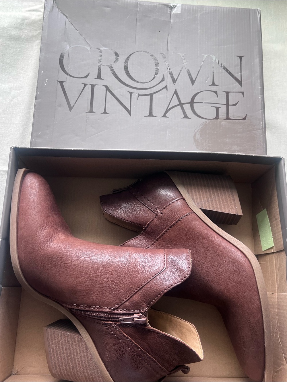 Crown Vintage Brown Leather Stacked Heel Ankle Booties - Picture 7 of 10